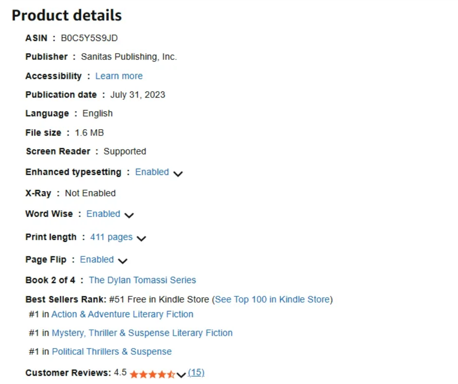Blindsided Justice Amazon Best Sellers Rank: #1 in Action and Adventure Literary Fiction, Mystery, Thriller and Suspense Literary Fiction, and Political Thrillers and Suspense